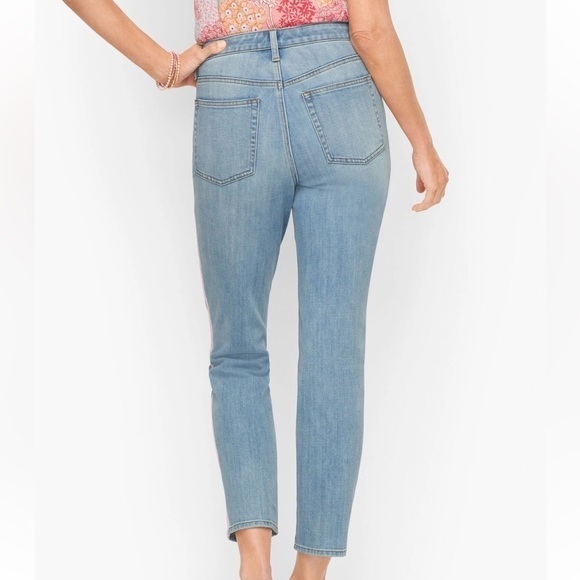 Talbots Modern Ankle Pink White Tape Embellished Amalfi Wash Blue Denim Jeans 10 - Picture 17 of 17